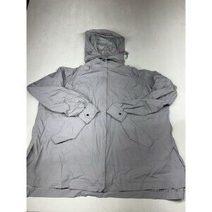 Fabletics Oversized Rain Jacket Wind Resistant Gray Size Medium Removable Hood